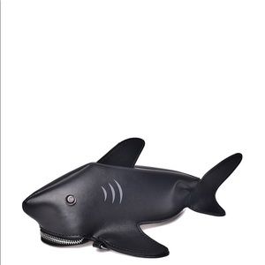 Hand Crafted Black Shark Crossbody Bag with a strap not shown in picture.